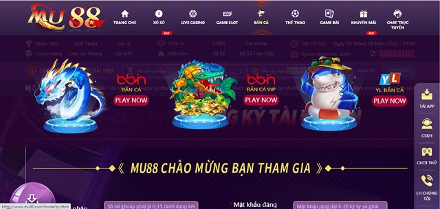 Giao diện tham gia game bắn cá trên Casino online Mu88 