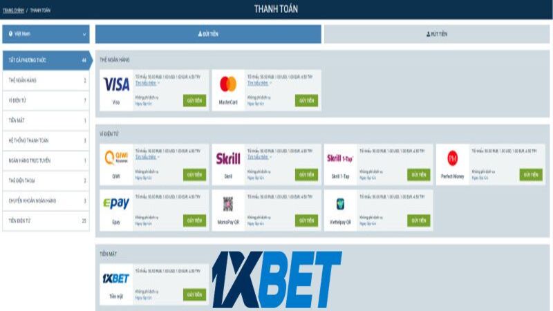 Rút tiền 1xBet